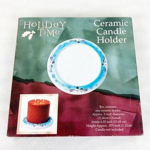 Vintage Holiday Time 9” Ceramic Pillar Candle Holder Christmas Snowman